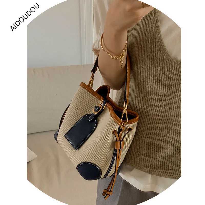 Maxdutti Fi Girl Stihing Ctrast Color Bucket Bag Messenger Bag Wen Versatile Casual Design Handbag Shoder D251014