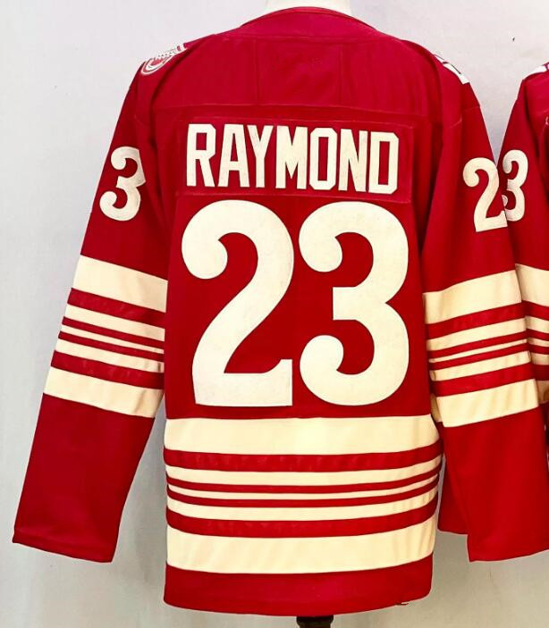 23 Lucas Raymond 2025-26 Hertiage-Rich Centennial Red Jerseys Wing Larkins Patrick Kane Moritz Seider Home Red Hockey Jerseys