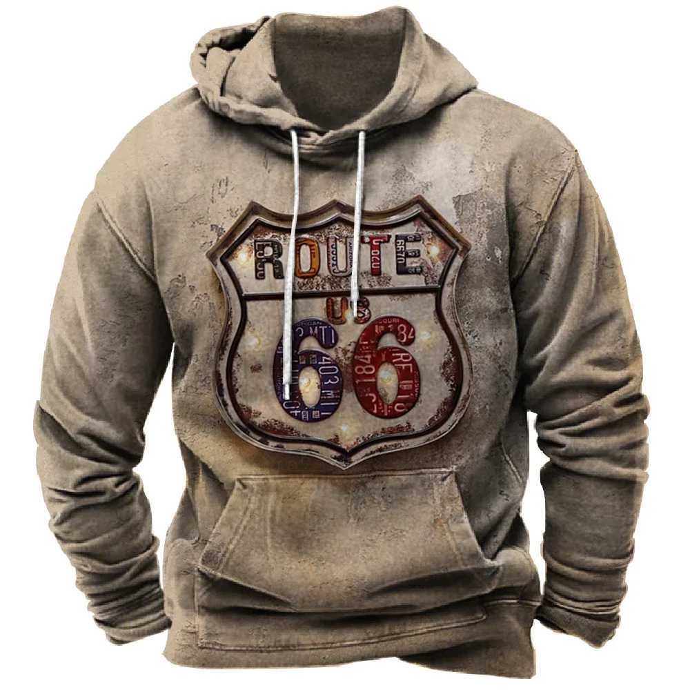 Vintage Pullovers Hoodie Route 66 3d Print Hoodies Men Fashion Sweatshirts Sweats Mens Clothing Tracksuits J251203