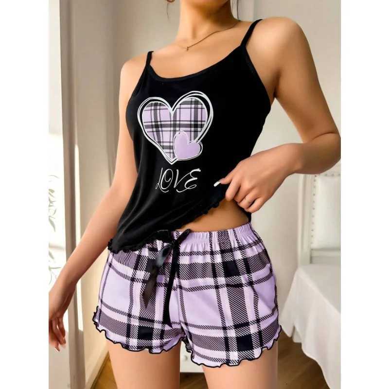 Women Sexy Suspender Shorts Thin Pajamas Letter Print Plaid Shorts Large Pajamas Romantic Home Wear Sexy Nightwear Short PajamaT251014