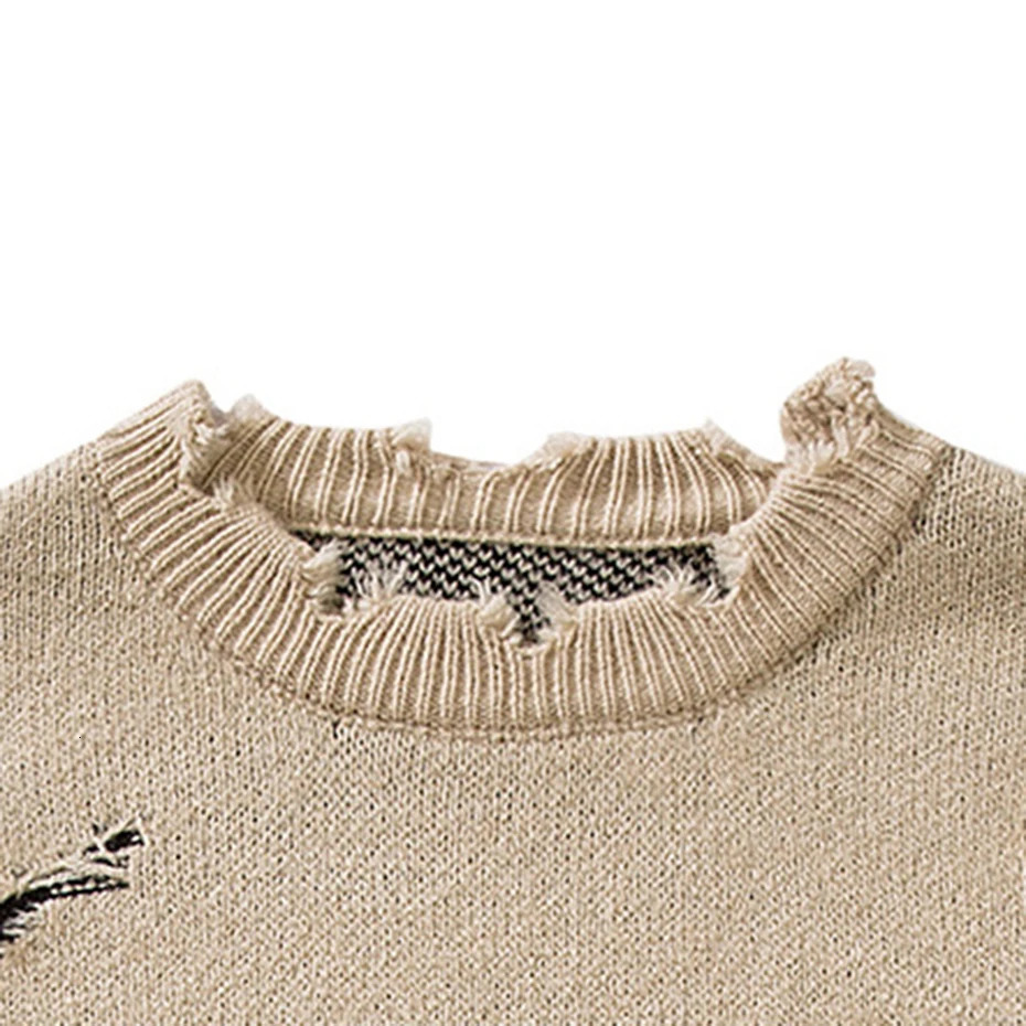 Vintage Ripped Sweaters Men Y2K Oversized Sweaters Knit Jumpers Streetwear Harajuku Hip Hop Sweaters Knitwear 251014