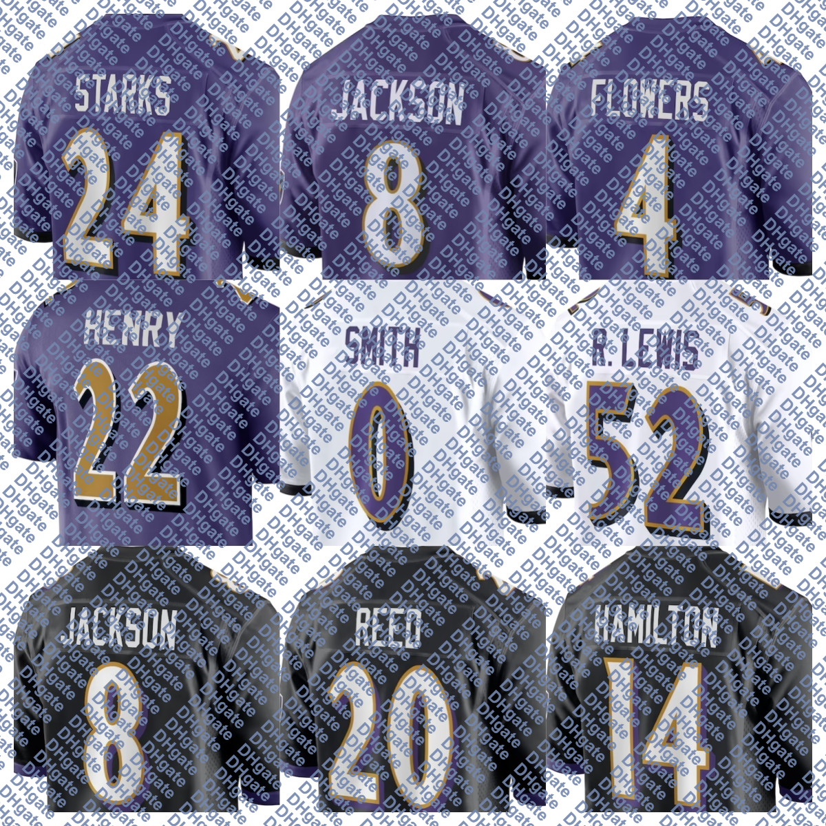Lamar Jackson Ravens Jersey Football Derrick Henry Zay Flowers Teddye Buchanan Cooper Rush Roquan Smith Malaki Starks Kyle Hamilton Justice Hill DeAndre Hopkins