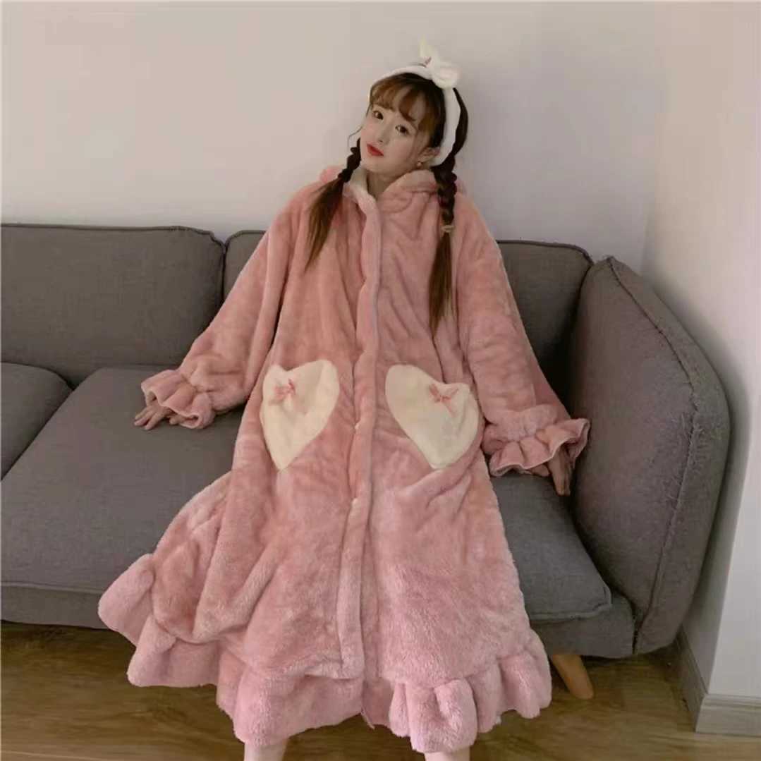 HOTSELLING 2025 Winter Pajamas Robe Lovely Long Ear Pink Hooded Homewear Loungewear Sleepwear Bathrobe Comfy Soft Pajama Party Y251013