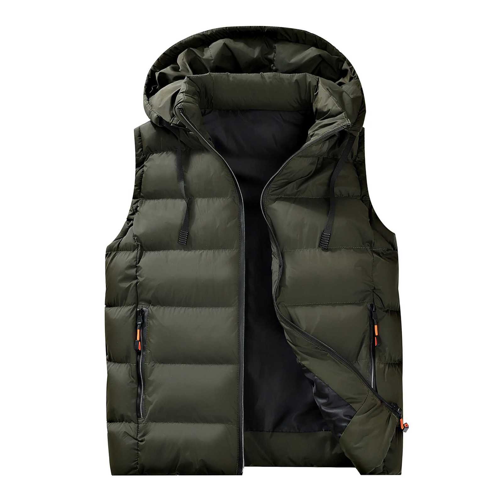 Streetwear Mens Puffer Vest Removable Hood with Drawstring Hidden Zip Pockets Edgy for Winter Daily LooksXJ251014