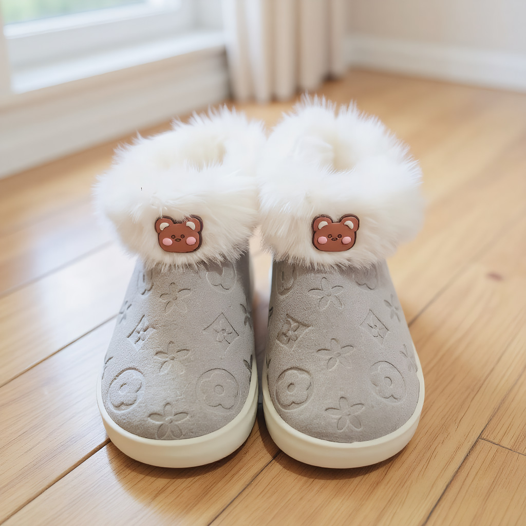 Free shipping Children's slippers with anti slip soft sole for home wear and plush insulation, thick bottom cotton slippers hot