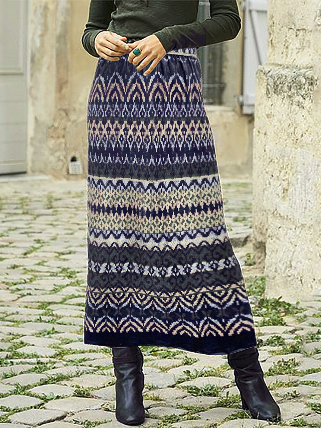 Women's Fashion Pixel - Printed Lightweight Midi Skirt - Versatile Office & Vacation Straight Skirt-CF40681