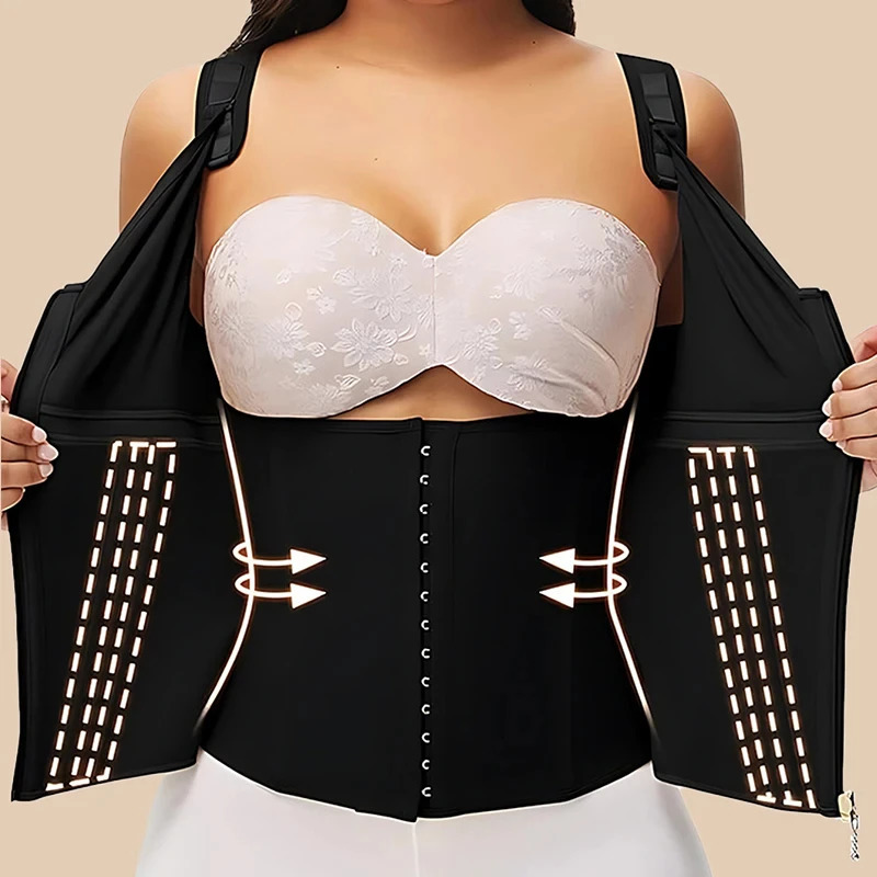 Shapewear Women Colombian Fajas Waist Trainer Tummy Control Vest Body Shaper 17 Steel Bones 3Row Hooks Zipper Adjustable Strap 251010