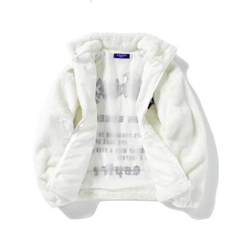 Men Rabbit Fur Jacket Coats Hip Hop Retro Letters Winter Fleece Jacket Streetwear Casual Harajuku Coat Zip Up Fashion Outerwear W251014