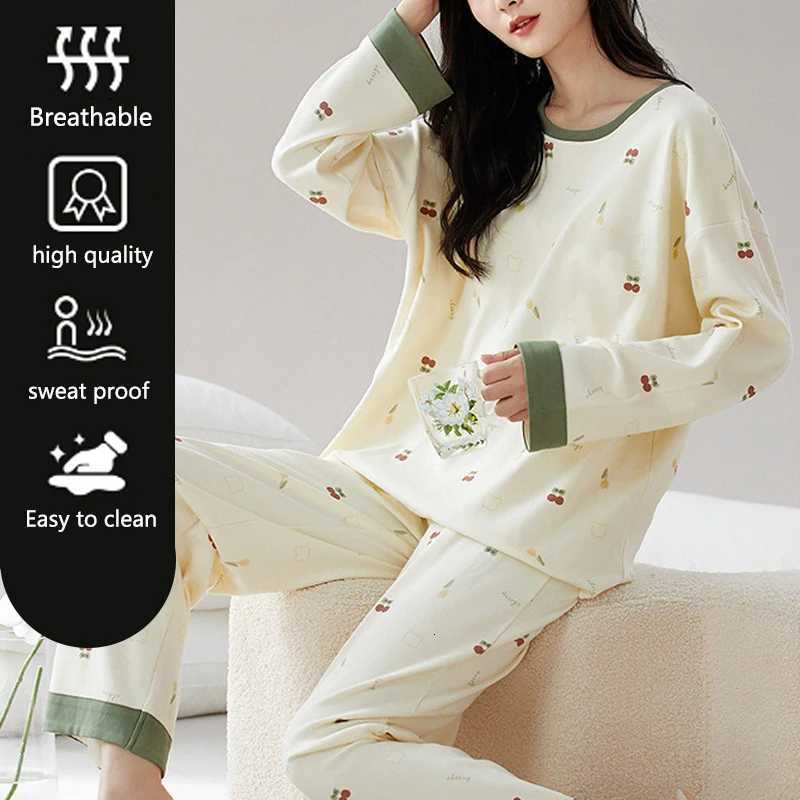 2Pcsset Womens Pajamas Homewear Autumn and Winter Long Sleeve Long Pants Cartoon Cute Large Size 2xl Round Neck Set Student PaT251014