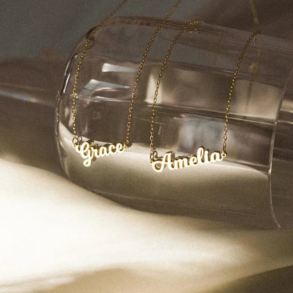 Customized Name Necklace for Women Gold Stainless Steel Jewelry Personalised Nameplate Pendant Cross Chain Choker Christmas Gift251014 - view 5