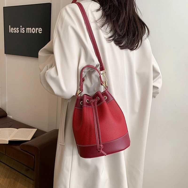Trendy Versatile Wens PU Leather Bucket Bag Fi Single Shoder Crossbody Bag Simple Casual Cmuting Storage Bags D251014