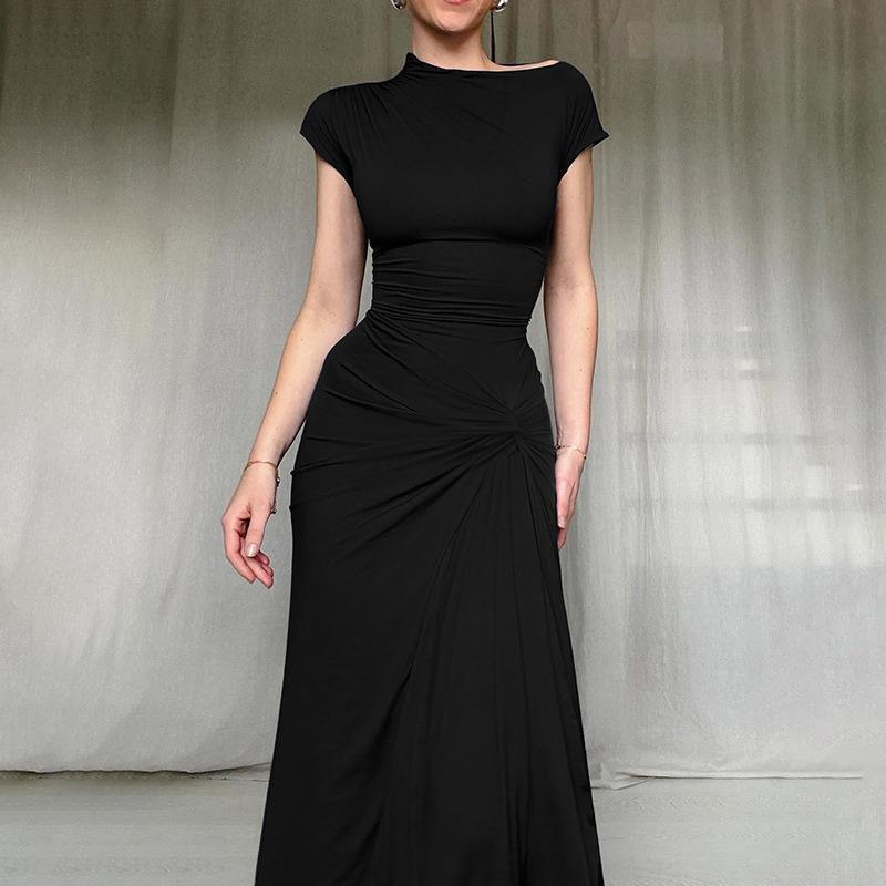 B8414 Dress Comfortable Round Neck Lantern Sleeve Hollow Breathable Women's Casual Large Size