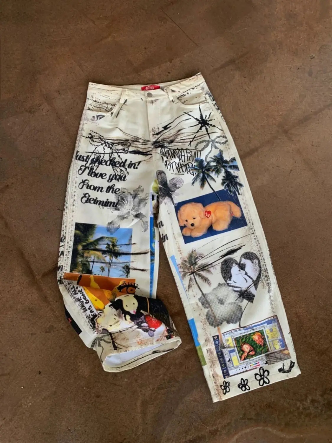American High Street Men and Women Trendy Personalized Printed Straight leg Jeans Couple Loose Hip Hop Retro Casual Pants 251013