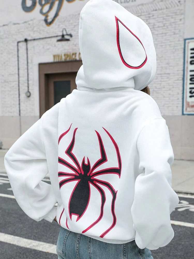 Y2k Spider Prints Hoodies Women Winter Harajuku Casual Loose Sweatshirt Fce Warm Poet Streetwear Hip Hop Womans Cloes W251014
