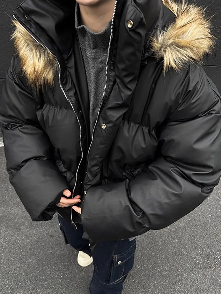 Mens Thiened Winter Cotton Jaet with Detachable Hat Fur Collar ort Bread Sle PU Leather And Cotton Coat for Teens 251011