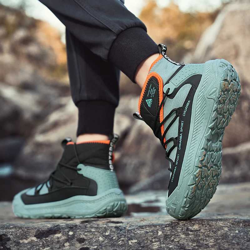 Mens Hiking Shoes Outdoor High Top Work Boots Man Green Trekking Boots Men Casual Walking Sneakers NonSlip Climbing Shoes 2025 C251014