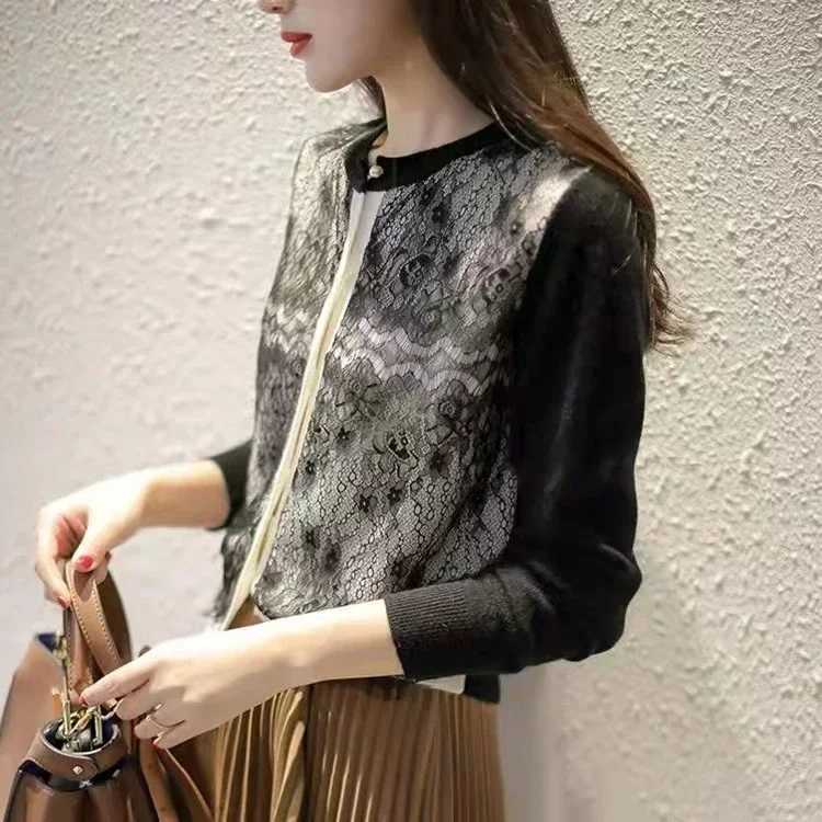 women lace deco sweaters fashion lace patchwork knitted cardigans womens sweaters bla cardigan woman kaii cardigan W251014