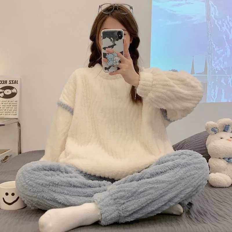 Winter Tree Branch Fleece Thickened Sleepwear Womens Long Sleeve New Style Warm Thickened Fleece Sleepwear Fleece Homewear Set Y251013