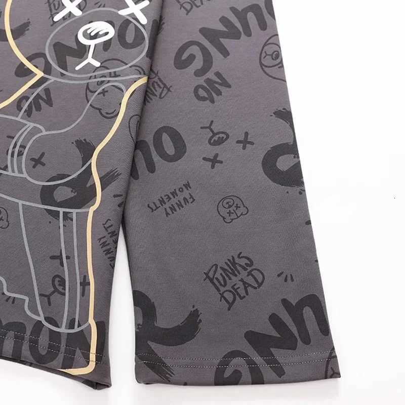 TwoPiece Set Autumn Winter Women Pajamas Men LongSleeved Cartoon Letters Bear Pullover Sleepwear Ladies Big Size HomewearT251014