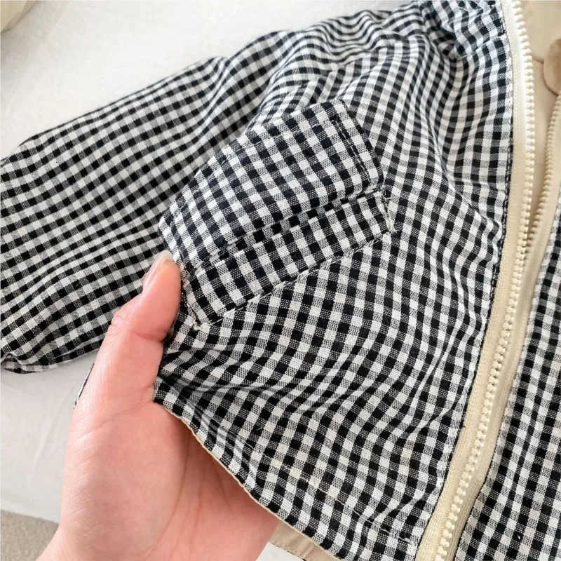 Disney Mickey Printed Jacket for Kids Cartoon Spring Double Sided Wear Hooded Outwear Khaki Autumn 05Y Toddler Blazer Korean version H251014