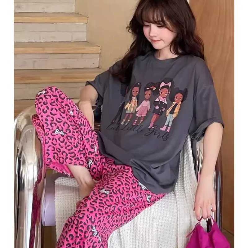 Womens Plus Size Pajamas Short Sleeve Letters Strawberry Plaid Trousers Student Nightwear Homewear Ladies Sleepwear LoungewearT251014