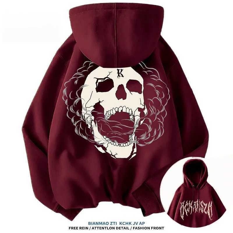 American Street Trendy Brand Skull Element Printed Fashion Trend Hoodie High Street Mens Casual Loose Hoodie With Hat J251014