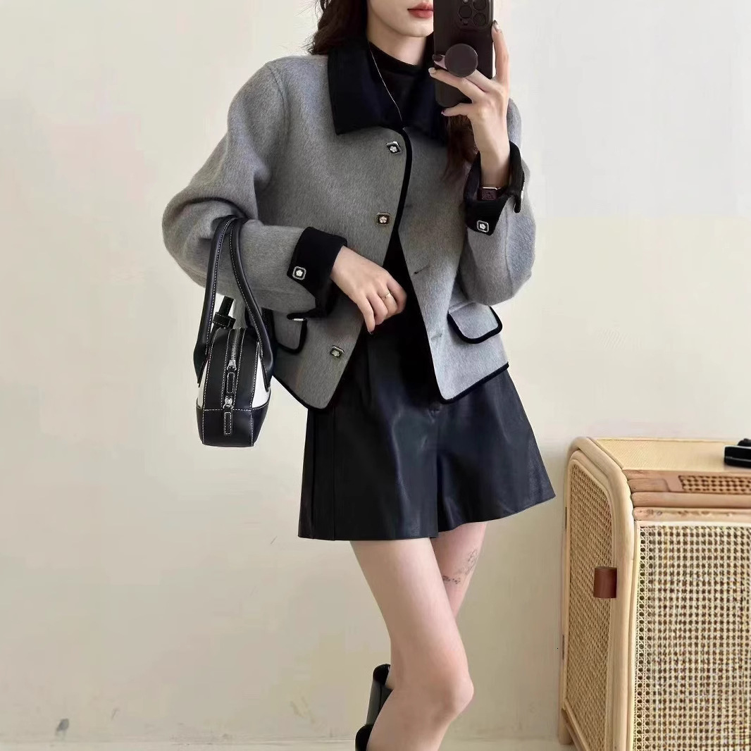 2025 design autumn and winter new top social style women's double-sided cashmere jacket designer jacket petite short wool jacket luxurious high-e