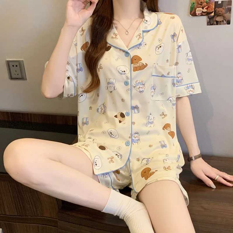 New Pajamas Female Summer Fashion Print ShortSleeved Homewear Suit Korean Cartoon Sweet and Lovely Ladies Homewear 3 PC PajamasT251014