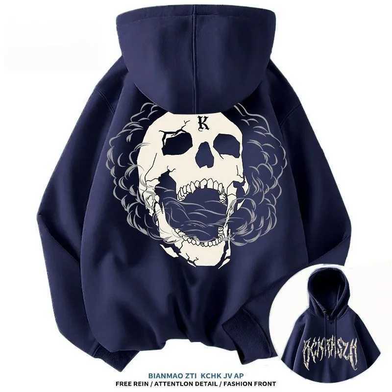 American Street Trendy Brand Skull Element Printed Fashion Trend Hoodie High Street Mens Casual Loose Hoodie With Hat J251014