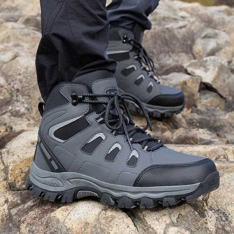 Man Hiking Shoes Leather Non Slip Lace Up Couple Winter Warm Work Boots High Top Outdoor Wearresistant Walking Climbing Boots C251014