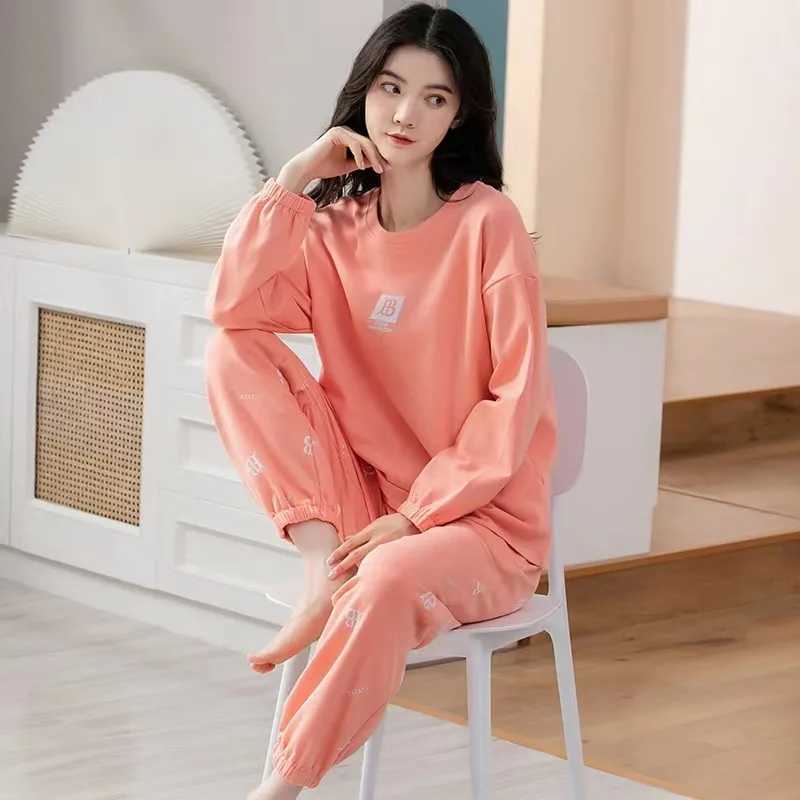 Womens Sleepwear PolyesterCotton Blend Cartoon Pajamas Student Nightwear Homewear TwoPiece Tops and Pants Suit LoungewearT251014