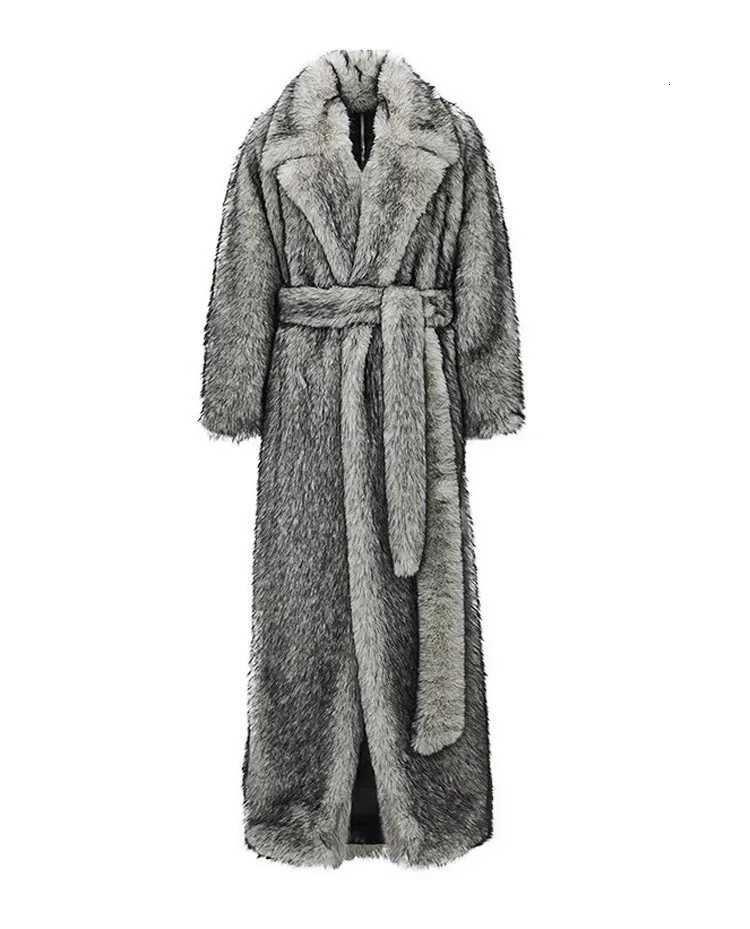 Men Faux Fur Jacket Long Coat Full Length Thick Fluffy Warm Shaggy Outerwear Business Turn Down Collar 2025 Winter Overcoat W251014 - view 7