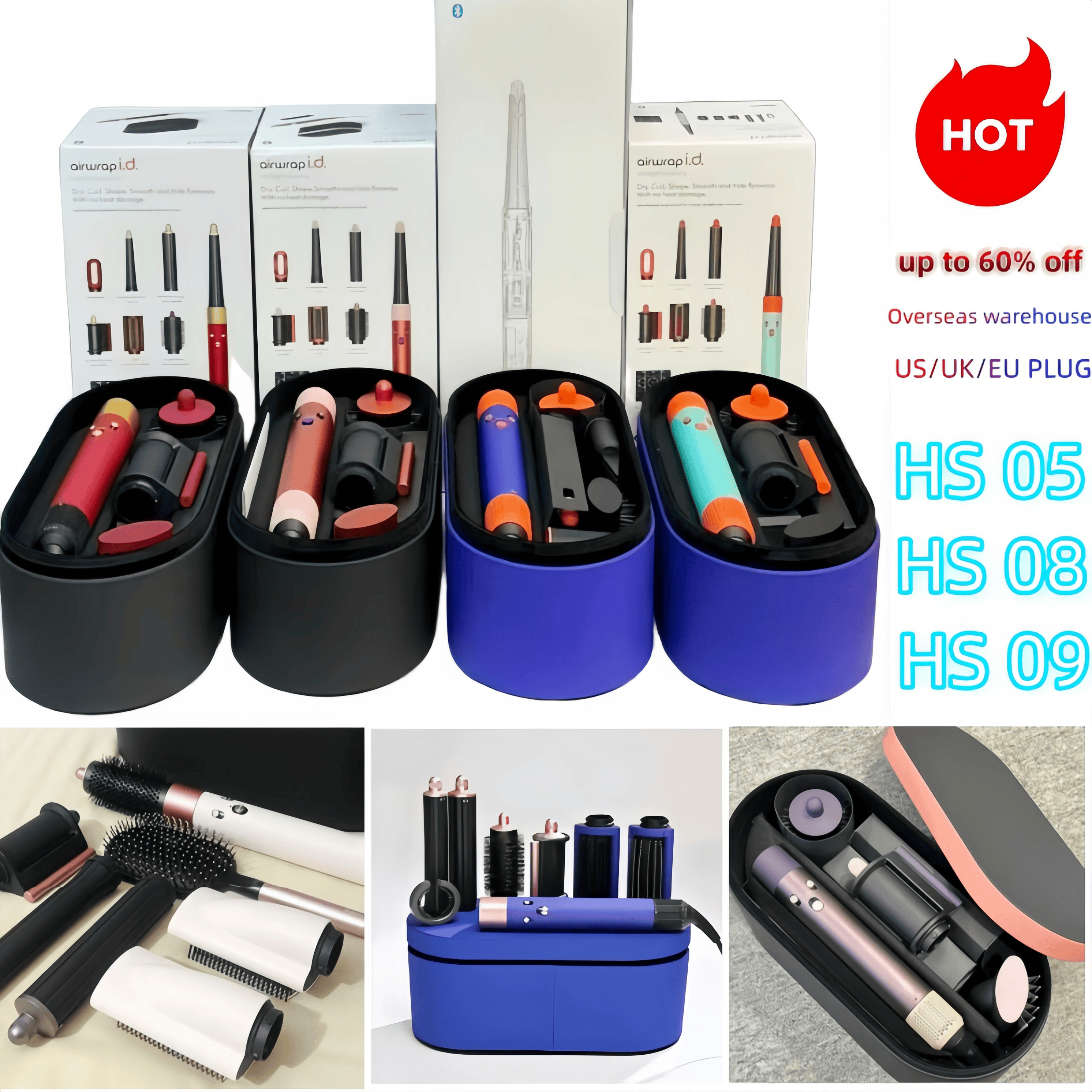 HS05 HS08 Curling Irons 7-in-1 Curler rotating connection salon styling design negative ion motor constant current Multi-functional hair dryer local warehouse