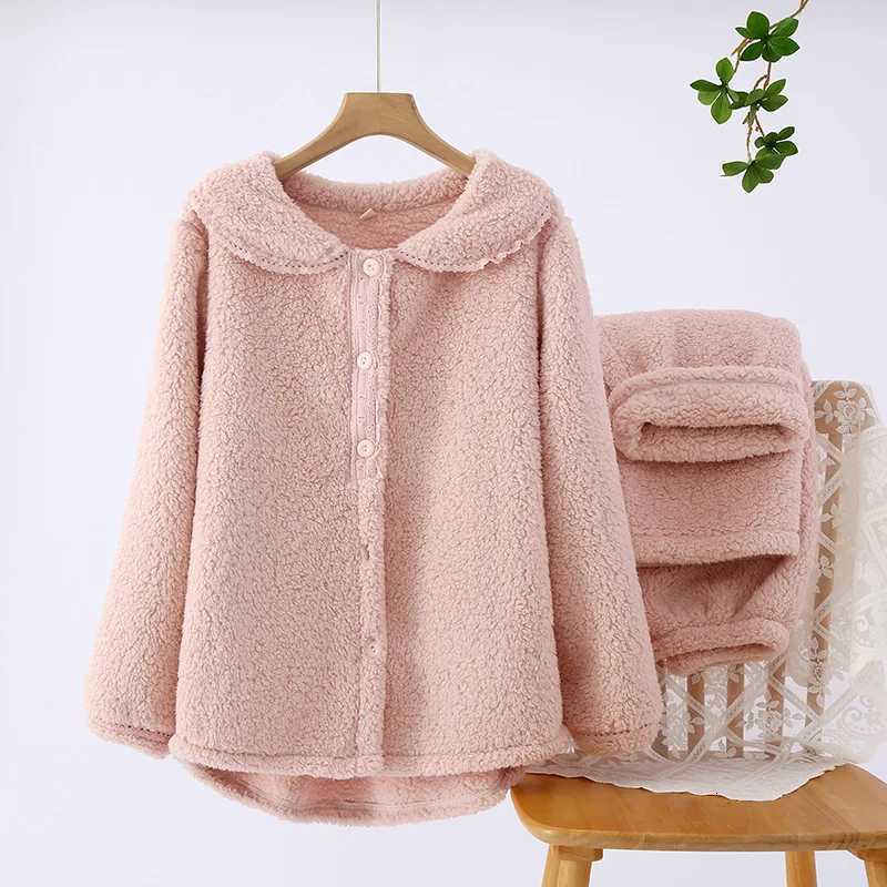 Winter warm womens pajamas flannel thick zipper cardigan can wear doublesided velvet home clothes twopiece set Y251013