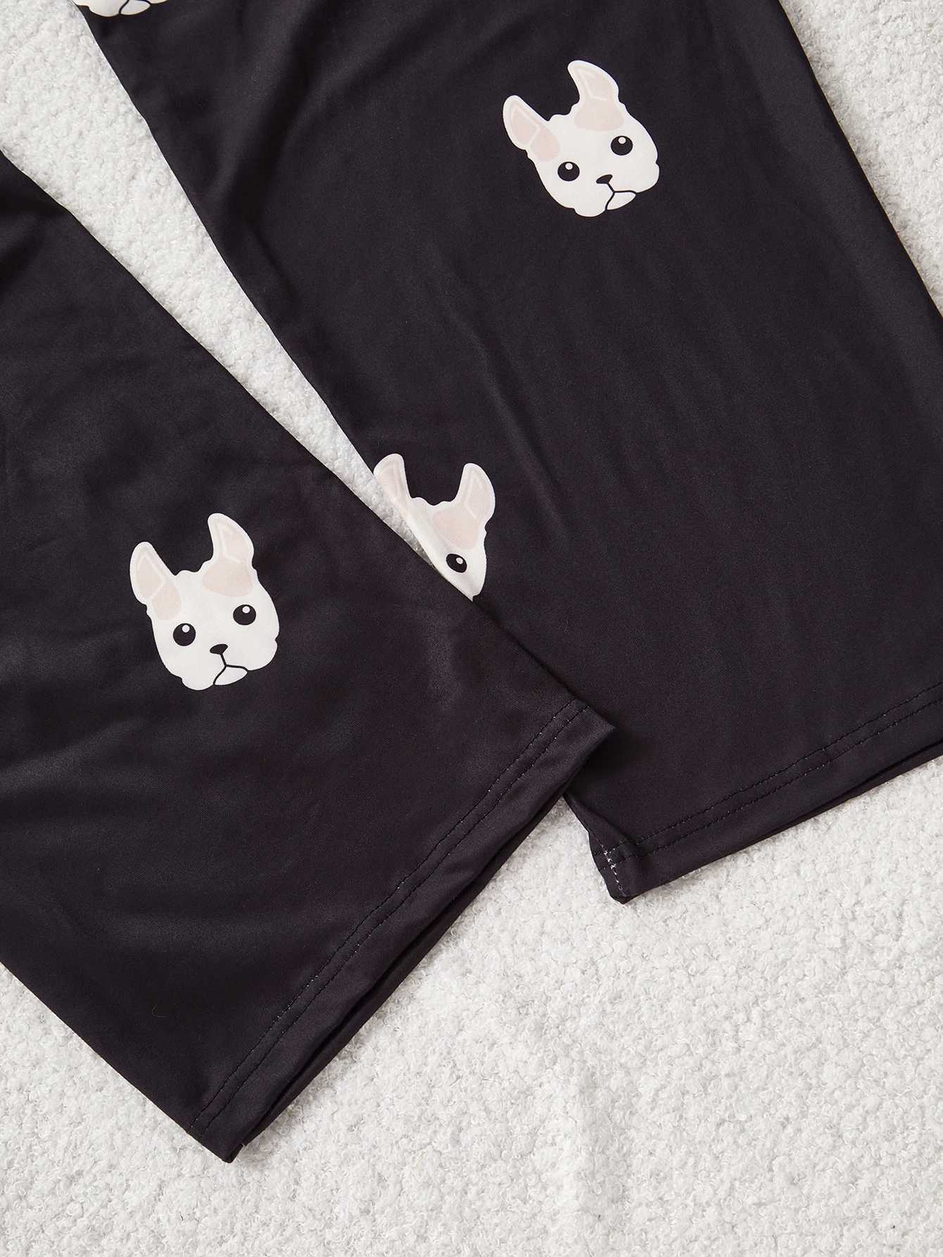 A new style of cute French Bulldog cartoon dog print pajama set shortsleeved shirt long pants and short pants threepiece caT251014