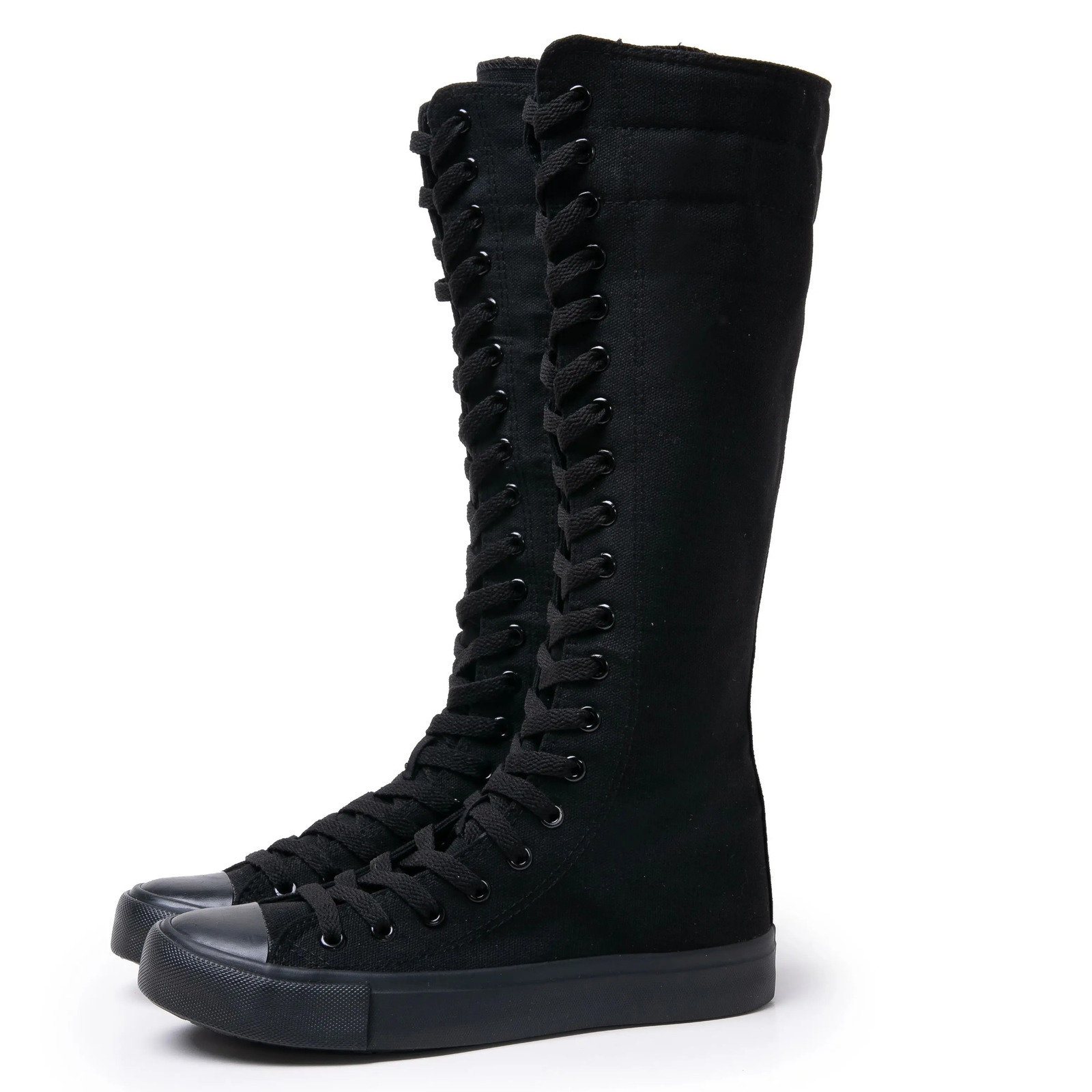 Canvas Long Boots for Women High Top Shoes Lace Up Knee Flats Casual Vulcanized Sneakers Girls 251011