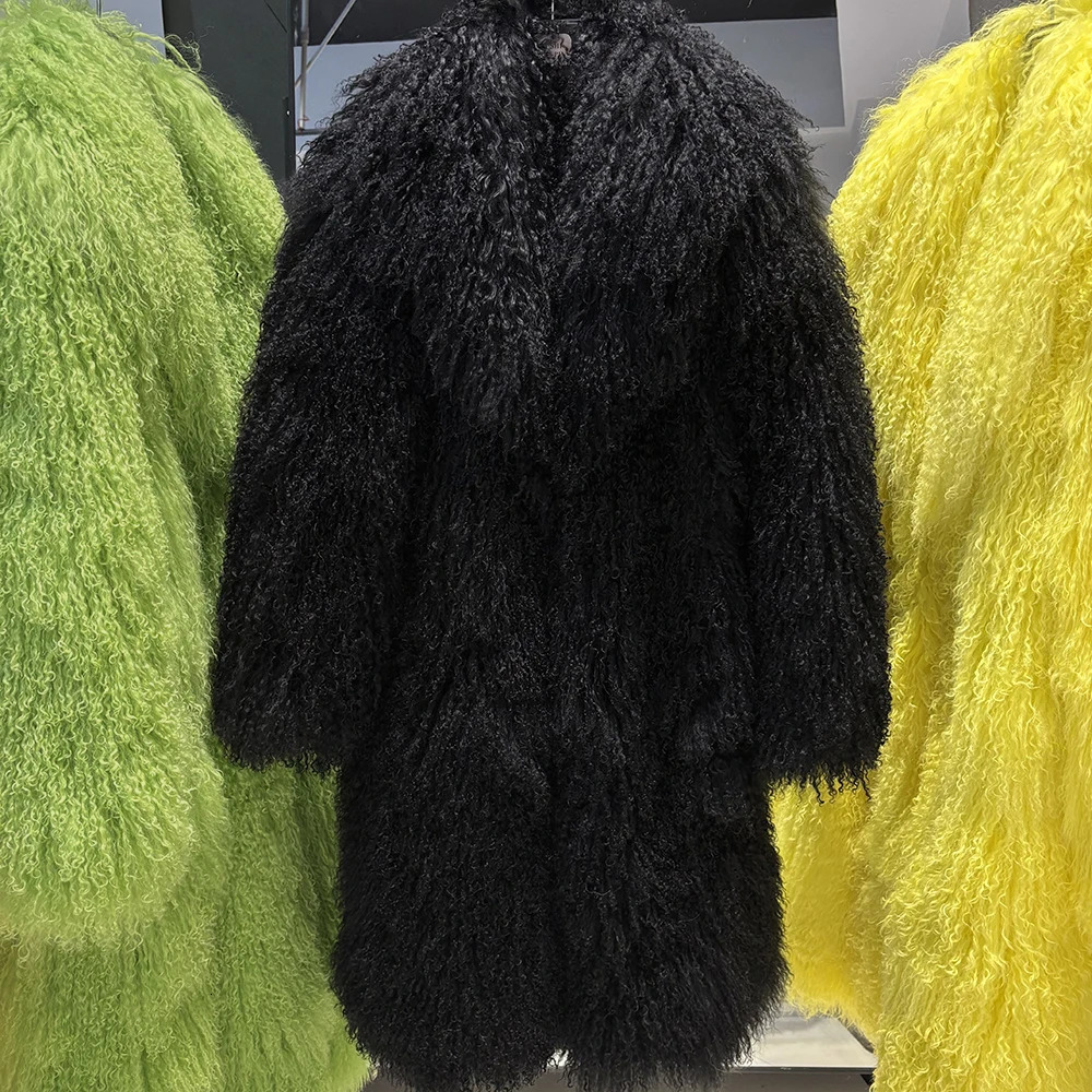 YOLOAgain 2025 Winter Warm TurnDown Collar Mongolia Sheep Fur Jacket Long Women Plus Size 6XL Outerwear 251014