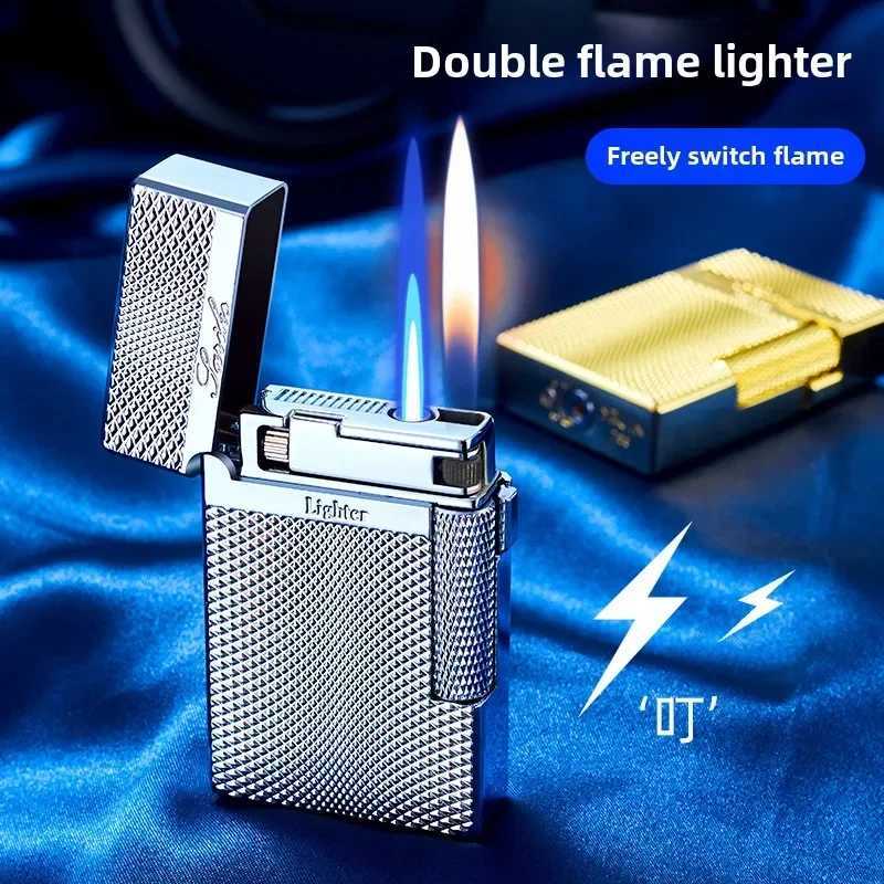 Highend Crisp and Loud Doubleflame Windproof Lighter Sideslip Grinding Wheel Doubleflame Gas Cigarette Lighter Gift D251013
