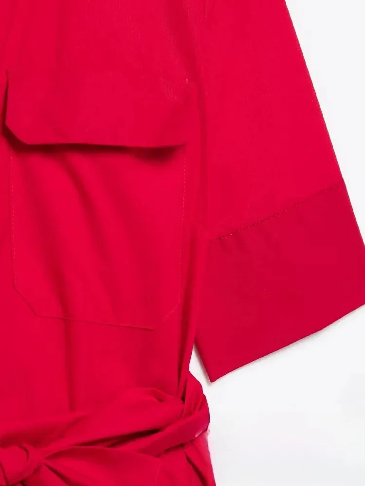 KONDALA Casual Chic Red Women Sashes Long Dress Women Pockets Short Sleeve Summer Dress Fashion 2025 Spring Summer Women Vestido251010