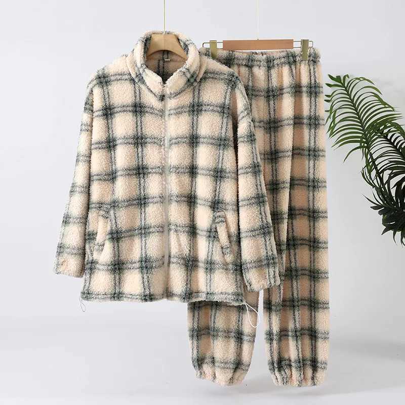 Winter warm womens pajamas flannel thick zipper cardigan can wear doublesided velvet home clothes twopiece set Y251013