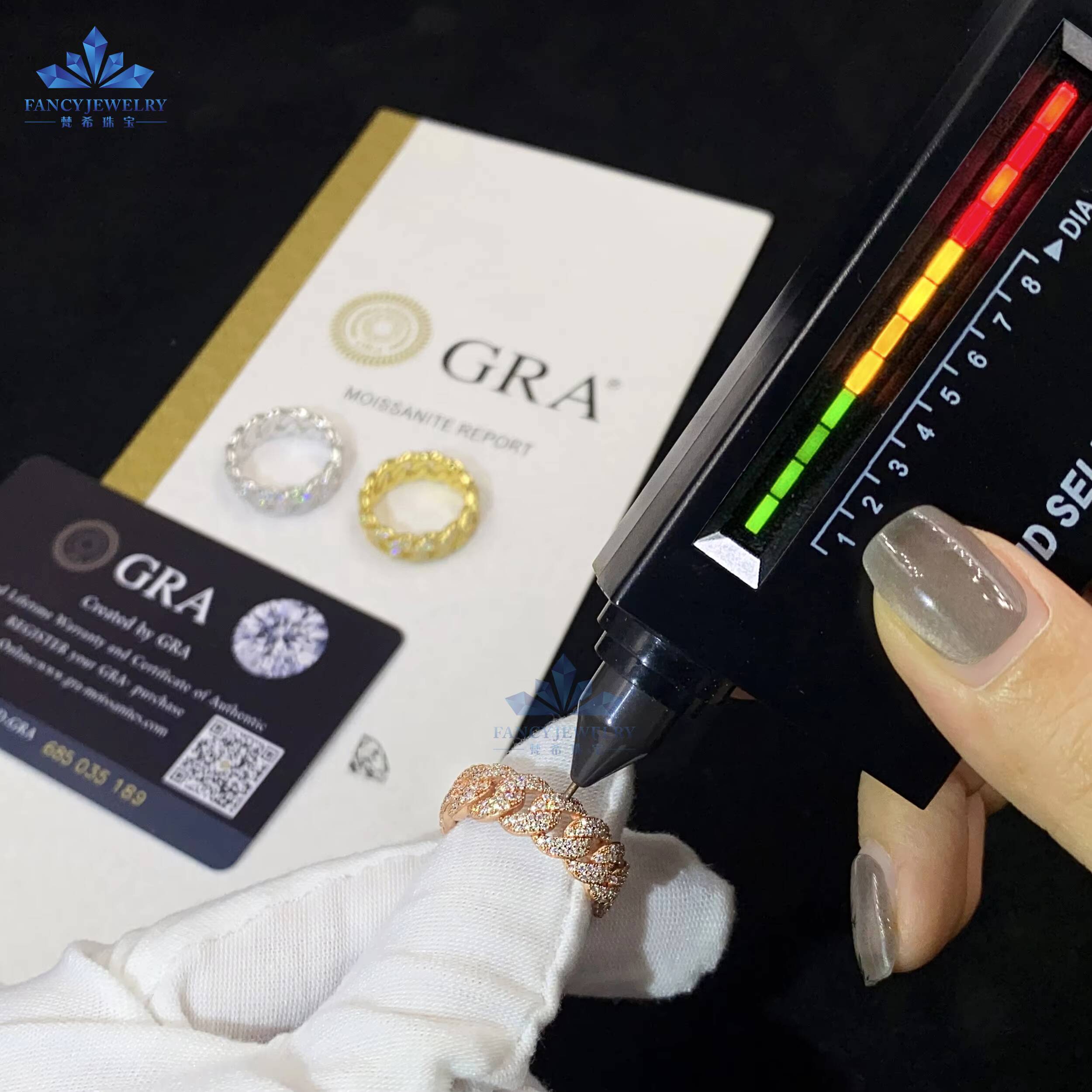 2 Row Cuban Link Moissanite Iced Mens Ring 925 Sterling Silver Rhodium Plating D Color Hip Hop Bling Style for Wedding Party