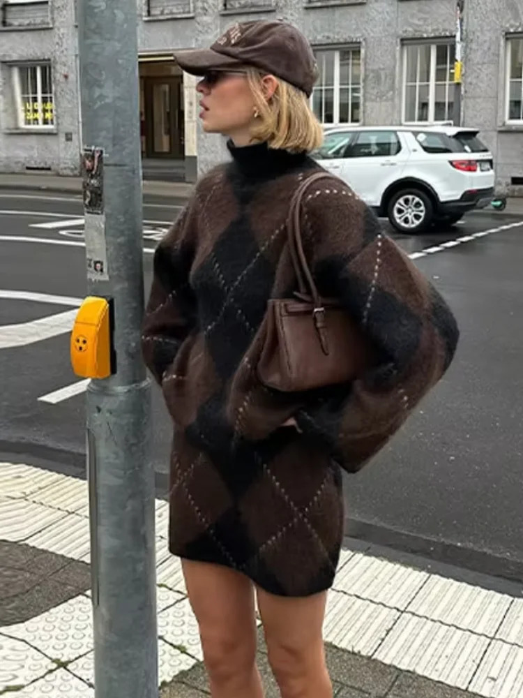 Fluffy Fuzzy Knit Mock Neck Sweater Drop Shoulder Long Sleeve Soft 2025 Autumn Classic Cozy Women Jumper Causal Vintage Lady Top 251010