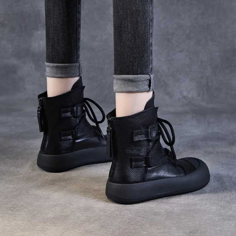 DRKANOL Handmade Retro Roman Ankle Boots For Women Genuine Leather Chunky Platform Back Zipper Comfort Trend Casual Short Boots C251014