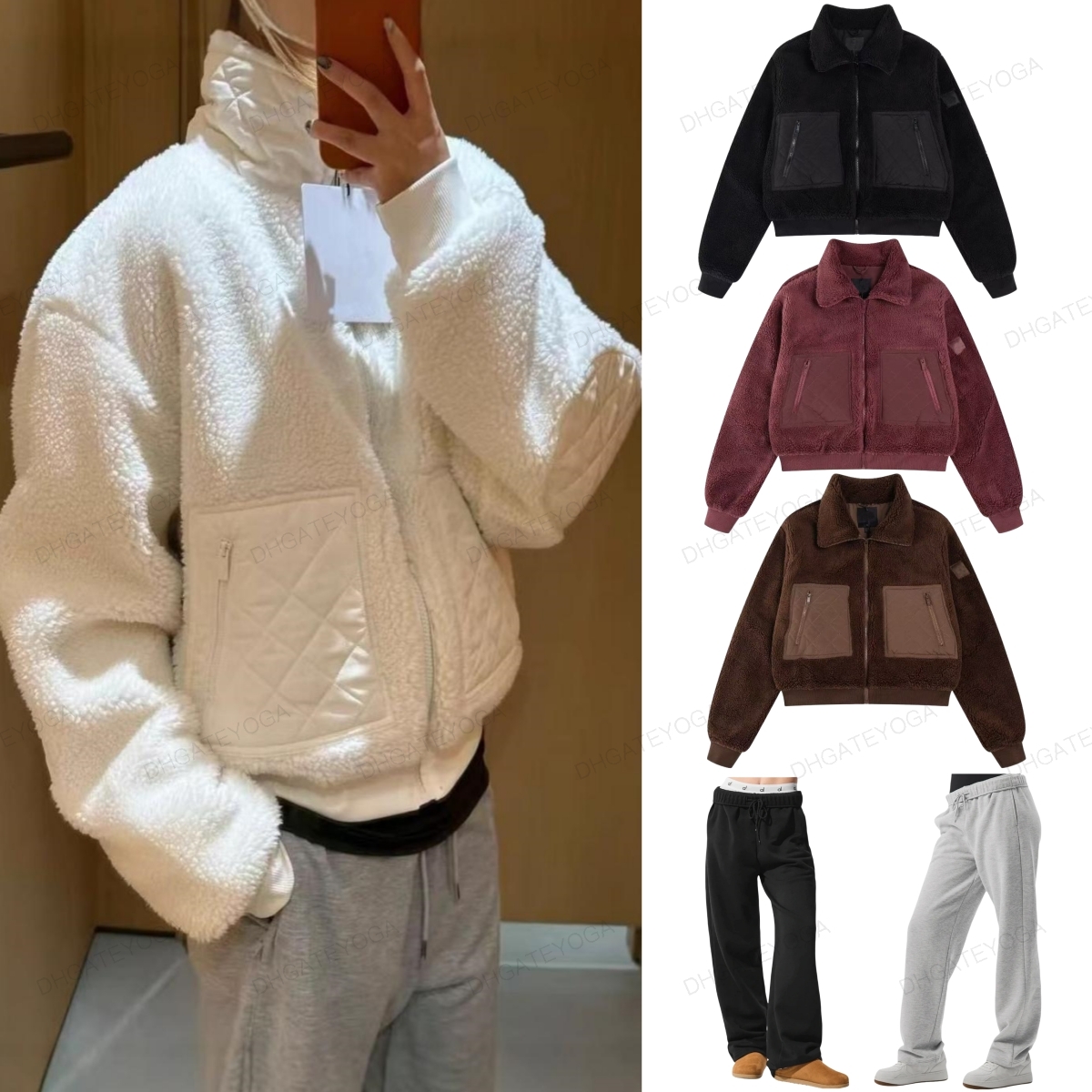 yoga New Women Clothes Set Stand Collar Zipper Top Underlay vest Pants Short Style Thickened for Warmth Fall Winter Sports Casual Wear aloliness Women Clothes jacket