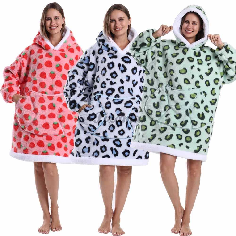 2025 Christmas Winter Warm TV Blankets for Women Oversized Leopard Animal Halloween Cosplay Hooded Sweatshirts Adult Soft Robes Y251013