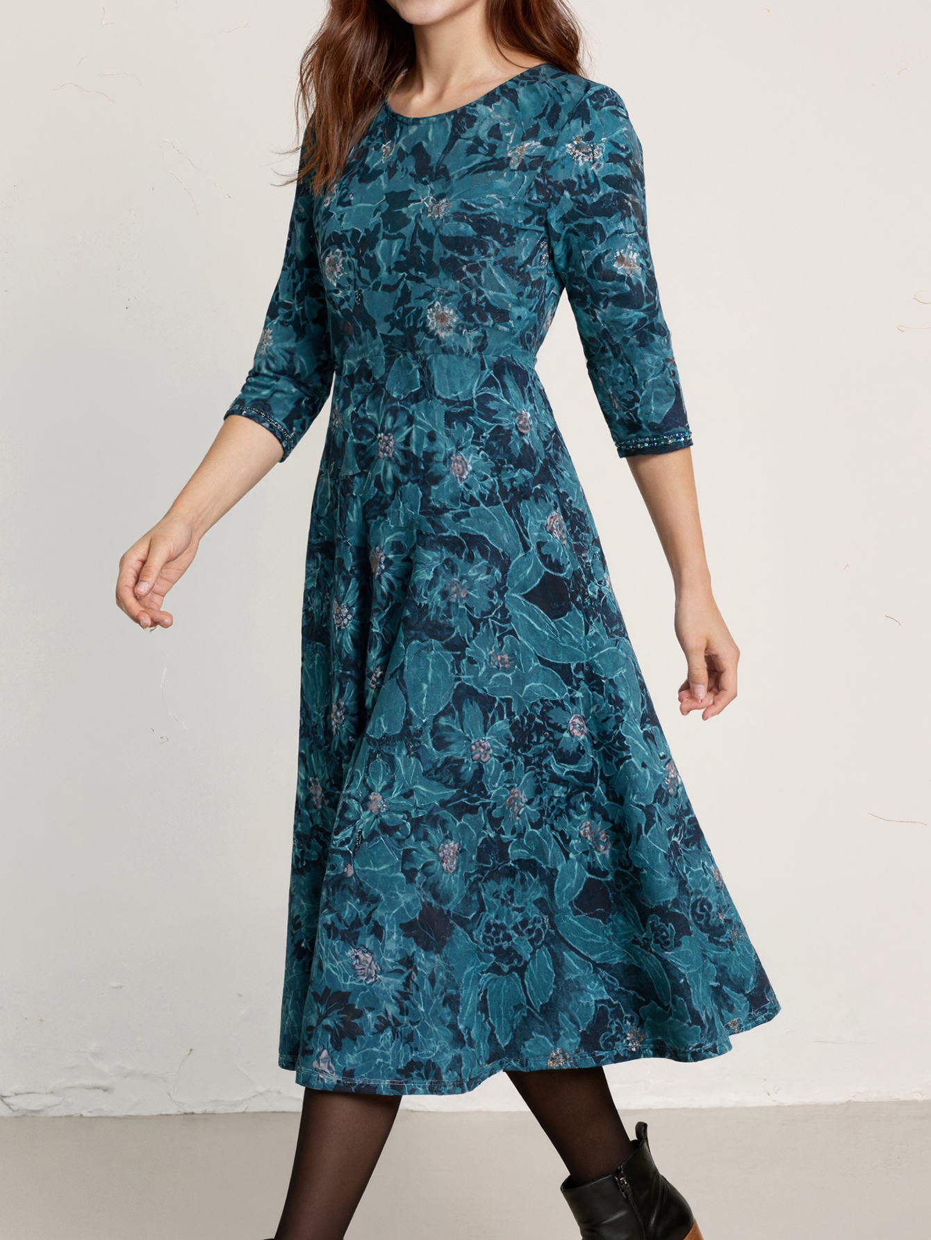 Women's Retro Fashion Floral - Textured Mom - Style Outdoor & Versatile Midi Dress-CF42196