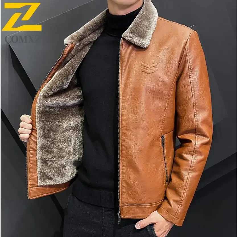 Winter Fashion Warmth Thickened Leather Jacket Lapel Solid Zipper Design Plus Size 4XLM WorkCoat Mens Leather Jacket J251014