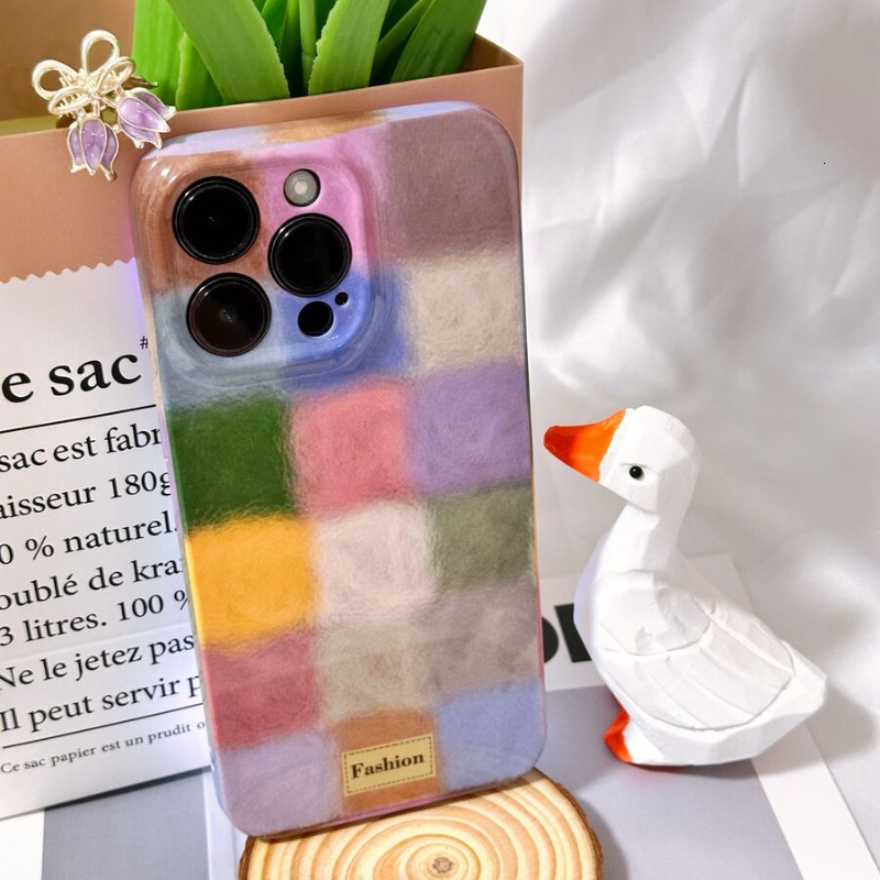 Trendy Aesthetic Cute Colorful Fuzzy Block iPhone 17 Pro Case Shockproof Design Slim Fit Protective Cover Phone Case with for Women Girls