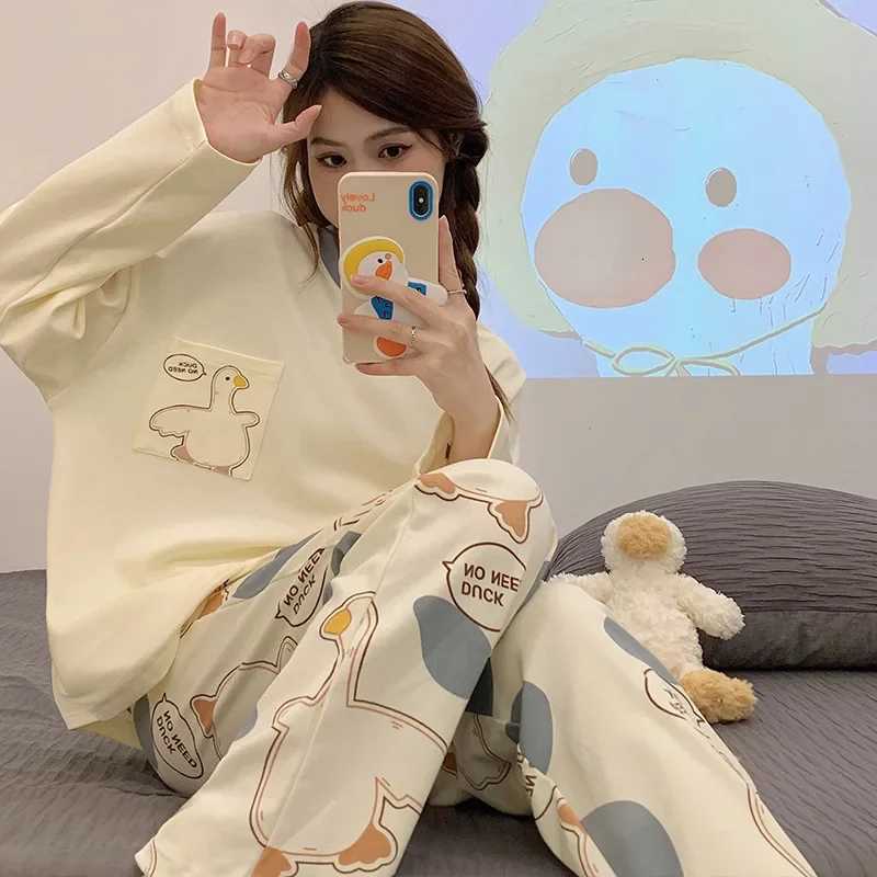Sleepwear Women Autumn Winter Pajama Sets Cotton Pajamas Long Sleeve Trouser Kawaii Clothes Korean Loungewear Nightwear NewT251014