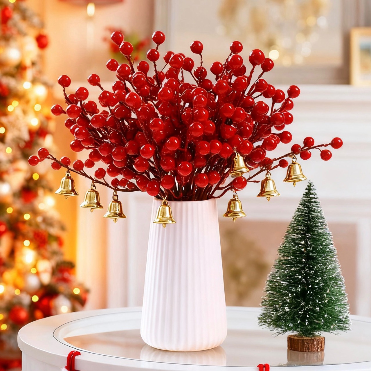 Christmas simulation berry grafting pine needle lantern flower decoration red fruit DIY flower arrangement accessories wholesale artificial flowers